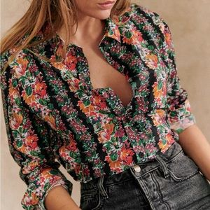Sezane Pierro shirt in Imprime Fleurs Rayees Fond Noir EU 44